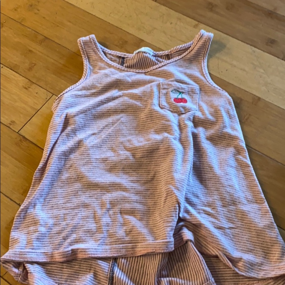 Blush pink and black tank top with cherry pocket